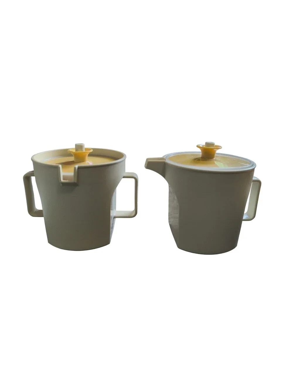 Vintage Tupperware Cream And Sugar Set Beige Color Yellow Top #1414 #1415 EUC